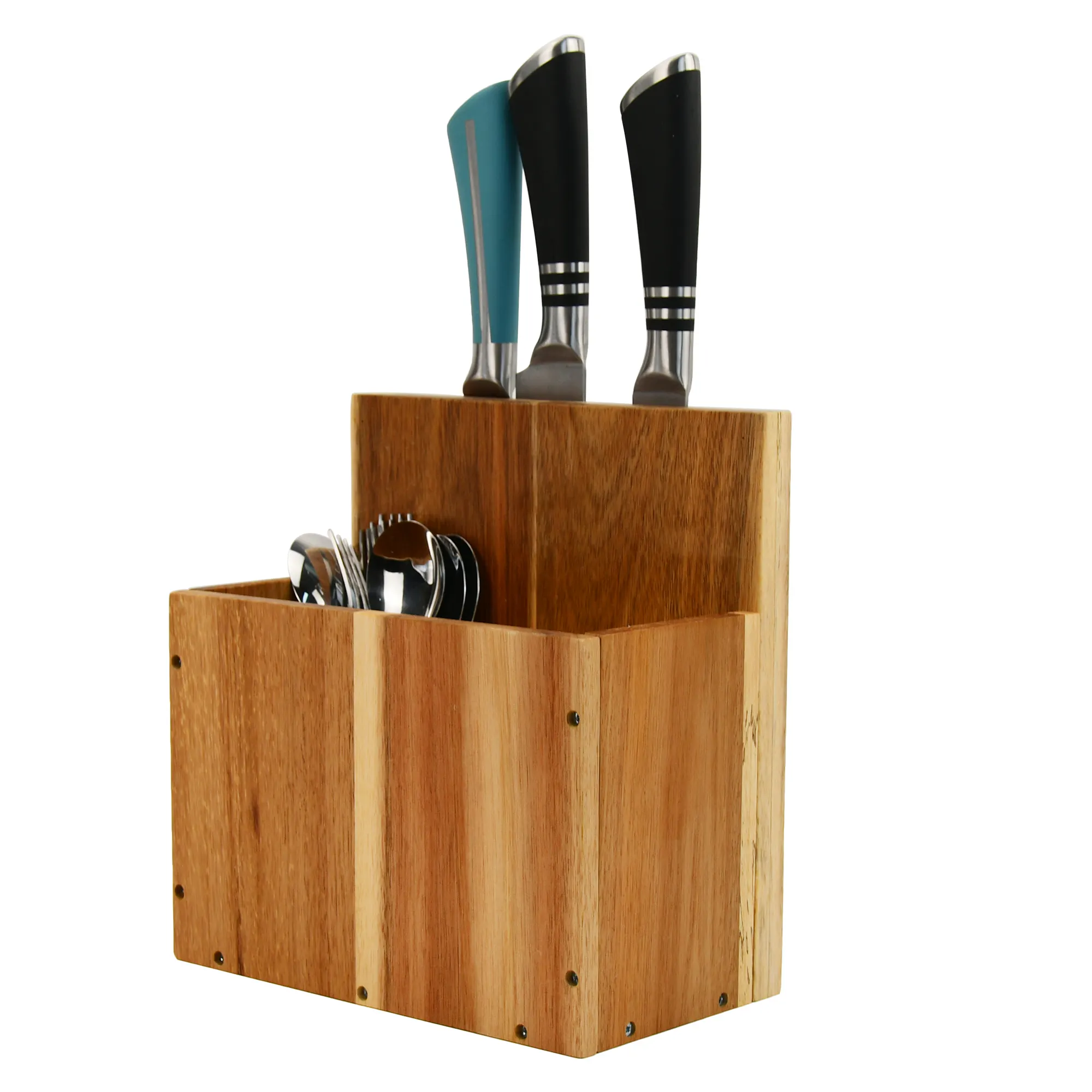 Bloco de facas de madeira de acácia extra grande de duas camadas, suporte de facas de açougueiro de bancada sem facas