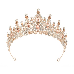 Corona de Novia de Moda Barroca, Accesorios para el Cabello con Pedrería, Corona de Cumpleaños de Aleación Chapada en Oro para Boda o Compromiso - Product Image 5