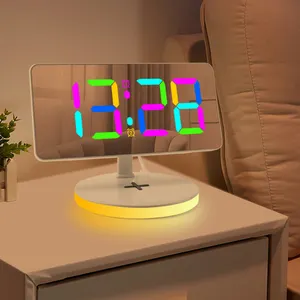 새로운 디자인 LED 야간 조명 디지털 알람 시계 15W 고속 충전 스테이션 알람 시계가있는 무선 충전기
