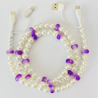 Pengisi Daya Ponsel Mutiara Ungu Elegan 4 in 1 Kabel USB Multi Pengisian Cepat Aksesoris Mobil Fashion Hadiah Butik Tipe C