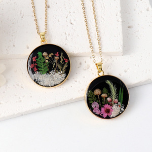 Best Gift Idea Trendy Mushroom Costume Forest Necklace with Dried Flower Resin Craftwork Stainless Steel <strong>Link</strong> <strong>Chain</strong> - Product Image 1