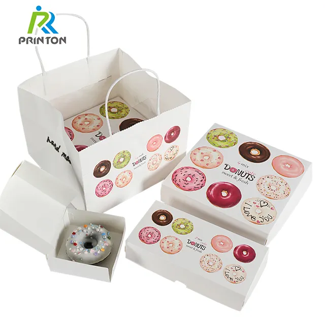 Printon Groothandel Aangepaste Logo Doos Voor Cookie Mini Donut Verpakking Donut Doos