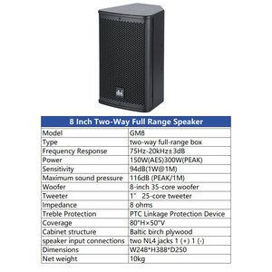 Système de haut-parleurs personnalisable 8 pouces 2 voies pleine gamme avec amplificateur, préamplificateur, effets, etc. – Équipement audio de studio pour KTV - Product Image 3