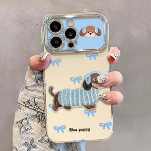 Coque de téléphone Apple iPhone 16 Pro Max 15 16 14 en silicone plaqué avec motif chiot brodé et chaîne, cadeau fantaisie - Product Image 2