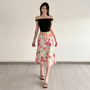 Summer Vacation Colorful Tulip Print Low Waist Slim Fit Midi Skirt Versatile Elegant Casual Long Skirt - Product Image 3