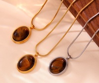 N0678 kalung liontin mata macan perhiasan baja tahan karat Fashion berlapis emas 18k kalung rantai ular wanita