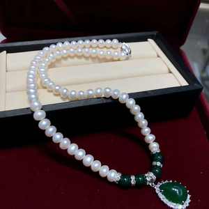 Collar de Perlas de Agua Dulce de 7-8 mm, Redondas, Blancas, Grado AAA, con Colgante de Plata, Estilo Clásico, Joyería de Regalo para Mujer - Product Image 1