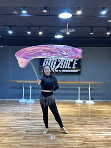 Drapeaux de danse du ventre amusants avec bâtons télescopiques, ailes, voile double couche argenté rose, costume - Product Image 4