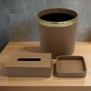 Ensemble de 3 organisateurs de bureau en similicuir : boîte à mouchoirs, porte-stylos et poubelle - Product Image 1