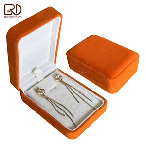 ROGOOD – Boîte cadeau de luxe en velours <span class=keywords><strong>orange</strong></span>, vente directe d'usine, pour boucles d'oreilles pendantes longues/colliers, étui d'emballage de bijoux de luxe P1992 - Product Image 1