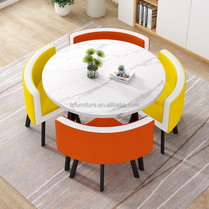 Ensemble de table et de chaises de salle à manger modernes de style nordique pour cuisine, salle à manger, restaurant, café, avec pieds en métal ronds et plateau en MDF, 4 places - Product Image 4