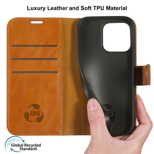 Étui de téléphone portable en cuir PU magnétique de luxe, conforme à la norme mondiale de recyclage, pour <span class=keywords><strong>iPhone</strong></span> 17 16 15 Pro Max, personnalisable - Product Image 4