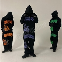Ensemble de survêtement vintage en molleton délavé à l'acide avec broderie personnalisée OEM Streetwear pour homme, imprimé gonflé, pantalon de survêtement évasé, ensemble de sweat-shirt et de pantalon de survêtement pour homme