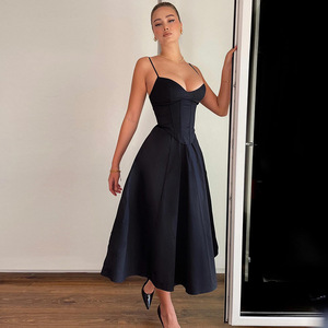 2024 modalità Dame Hochwertige V-Kragen Taille Asthetische Gurtel Band Schlinge Kurzes Kleid Frauen - Product Image 2
