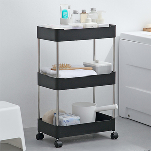 <strong>3</strong> Tier Black Kitchen Cart <strong>Trolley</strong> Storage Rack Rolling Utility Storage Rack Cart On Wheels - Product Image 3