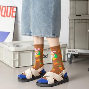 Chaussettes mi-hautes en coton pour femmes, motif dessin animé, style coréen tendance, polyvalentes, pour couple, collection printemps-automne - Product Image 2