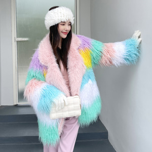Manteau mi-long de maternité <span class=keywords><strong>en</strong></span> <span class=keywords><strong>fausse</strong></span> <span class=keywords><strong>fourrure</strong></span> style europé<span class=keywords><strong>en</strong></span> et américain, coupe ajustée, col rabattu, avec accents de <span class=keywords><strong>fourrure</strong></span> rose pêche, vintage - Product Image 2