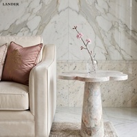 Table d'appoint en marbre rose Cerry Blossom de Landerstone pour salon, chambre à coucher, table de chevet en marbre avec tiroir