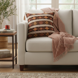 <b>Cushion</b> <b>Cover</b> With Brown Cream Turkish Fabric With Turkish Kilim Design.... Made in Turkey .... From Turkey - Product Image 5