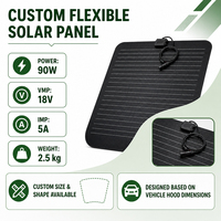 Panneau solaire flexible personnalisé 90W pour capot de voiture, module PV ETFE 18V flexible avec support auto-adhésif pour la charge de batterie 12V