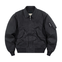 Blouson Aviateur Classique Vintage en Coton Délavé pour Homme – Uniforme de Costume Rétro en Satin Effet Vieilli