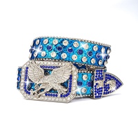Cinturón Punk Transfronterizo Estilo Europeo Americano con Incrustaciones de Diamantes de Imitación y Lentejuelas con Diseño de Águila, Moda Rock para Hombres y Mujeres, Aleación