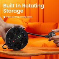 Multiprise avec 4 prises secteur et chargeur USB intégré, cordon rétractable, interrupteurs indépendants, norme UE, pour la maison et le bureau