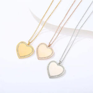 Wholesale Custom Letter <b>Name</b> Logo Necklace Pendant Heart Square Charms With Diamond Stainless Steel 18k Pvd Gold Plated - Product Image 4