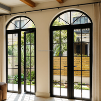 Porte à double battant en alliage d'aluminium avec grille et verre, style arche française, pour intérieur/extérieur, salon, entrée, étanche - Vente en gros usine