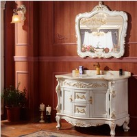 Armoire de toilette de salle de bain en bambou antique de style royal européen avec plancher en bois de chêne