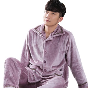 Pijamas de franela coral para <span class=keywords><strong>hombre</strong></span>, ropa para el hogar de manga larga extra gruesa de cachemira para Otoño e Invierno - Product Image 1
