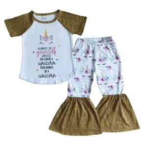 China manufacturer wholesale children's boutique clothing sets kids bell bottom outfits unicorn baby girls clothes