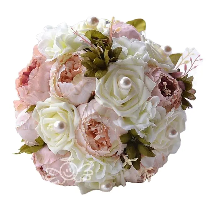 Jolie Bouquet de mariée en pivoine et en mousse, fausses perles artificielles, fleur de mariage, pour la mariée