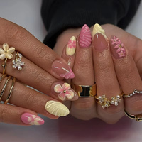 Nouvelles décorations de bijoux 3D, ongles artificiels portables faits à la main, longs, personnalisés, faux ongles tendance, 24 pièces