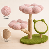 Arbre à chat rose en forme de fleur avec deux lits en peluche, support de style branche et griffoir en forme d'oreilles de chat, conception personnalisée OEM ODM
