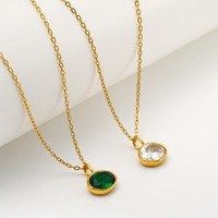 Collier Pendentif Vintage Rond avec Émeraude CZ, Plaqué Or 18K, Acier Inoxydable 304, 45cm, Vente en Gros, Collier Acero Inoxidable