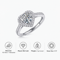 Bague en argent sterling S925 1CT, nouveau diamant de laboratoire en moissanite, cœur, classique, mode, bijoux de mariage