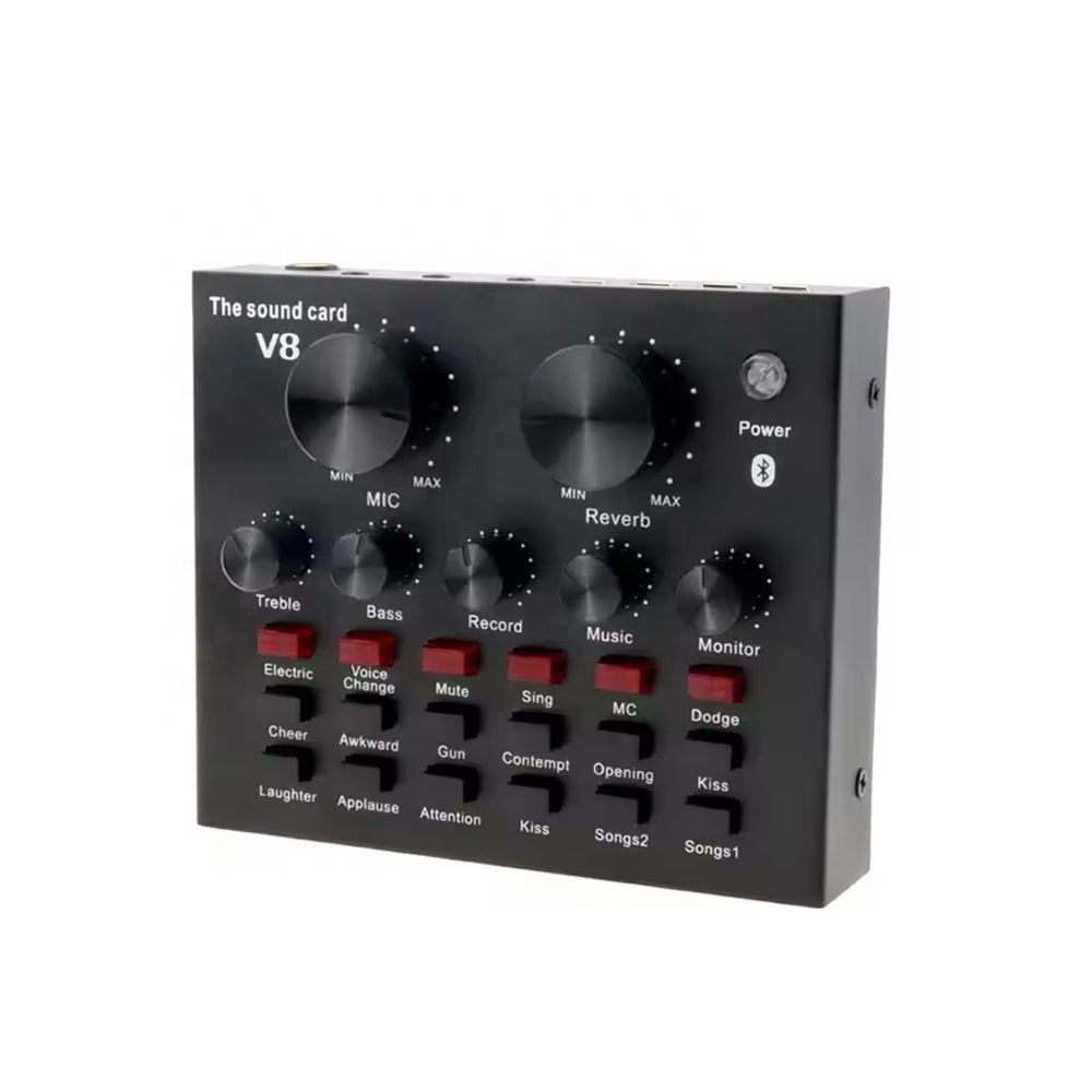 V8 Sound Card Audio Set Interface External Usb Live Microphone Sound Card Bluetooth Function for Computer Pc Mobile Phone Sing