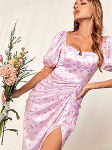 Abito Midi Casual Elegante con Stampa Ditsy Double <span class=keywords><strong>Crazy</strong></span>, Collo Quadrato, Spacco sulla Coscia, Balze e Vestibilità Aderente, Eco-Friendly, Collezione 2022 - Product Image 2