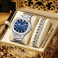 LP62 Ensemble de 4 montres à quartz carrées en alliage argenté pour homme, étanches, pour affaires, avec collier, bracelet et bague assortis – Cadeau sélectionné