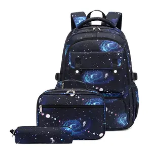 3 in 1 kids school bag backpack Space starry sky set for teenagers fashion unisex zipper backpack for students
