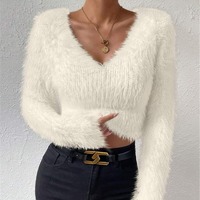 Pull en tricot torsadé respirant à col en V de style coréen pour femmes, longueur courte