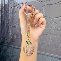 Groothandel Bling Strass Appel Sleutelhanger Kristal Fruit Sleutelhanger Diamant Tas Charme Glitterende Rode Groene Appel Sleutelhangers Met Bandje
