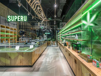 Conception de fournitures de magasin Wape de culture personnalisée Vitrine de dispensaire de tabac en bois Showroom Vitrine en verre pour comptoir de fumée