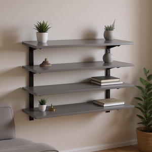 Étagères murales modernes en bois d'ingénierie gris, 39,4x19,7x0,6 pouces, étagère de rangement à 4 niveaux pour l'organisation de la maison et du bureau - Product Image 2