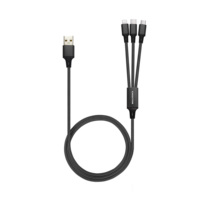 Kabel Pengisi Daya Cepat 3-in-1 Nylon Braided Pabrikasi Pabrik, USB ke Tipe C untuk Kabel Ponsel