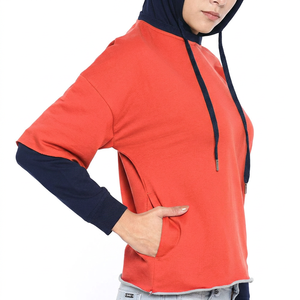 Sudadera con Capucha Extra Grande Personalizada para Mujer, Diseño Color Block, Hombros Caídos, Corte Corto, Tejido de Algodón y Fibra de Bambú, Ropa de Otoño - Product Image 3