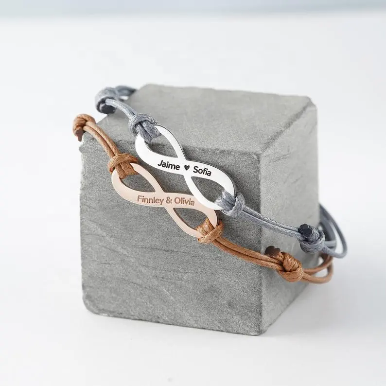 Afxsion Gepersonaliseerde Gold Gegraveerde Liefde Bericht Charm Teken Lederen Verstelbare Bijpassende Koppels Infinity Armband Vrouwen