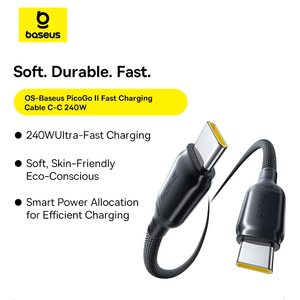 Câble de charge rapide Baseus 240W pour MacBook Pro Series, <span class=keywords><strong>iPhone</strong></span> 17 16 15, câble de données USB-C Type-C pour Samsung Galaxy S Series - Product Image 2