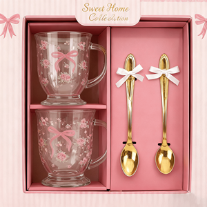 Commercio all'ingrosso di vendita calda Yogurt ciotola per la colazione con arco di Rose latte tazza di vetro tazza con cucchiaio per le ragazze - Product Image 1